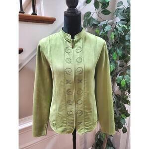 Tanjay Women's Green Cotton Long Sleeve Full Zip Front Casual Jacket Size Large
